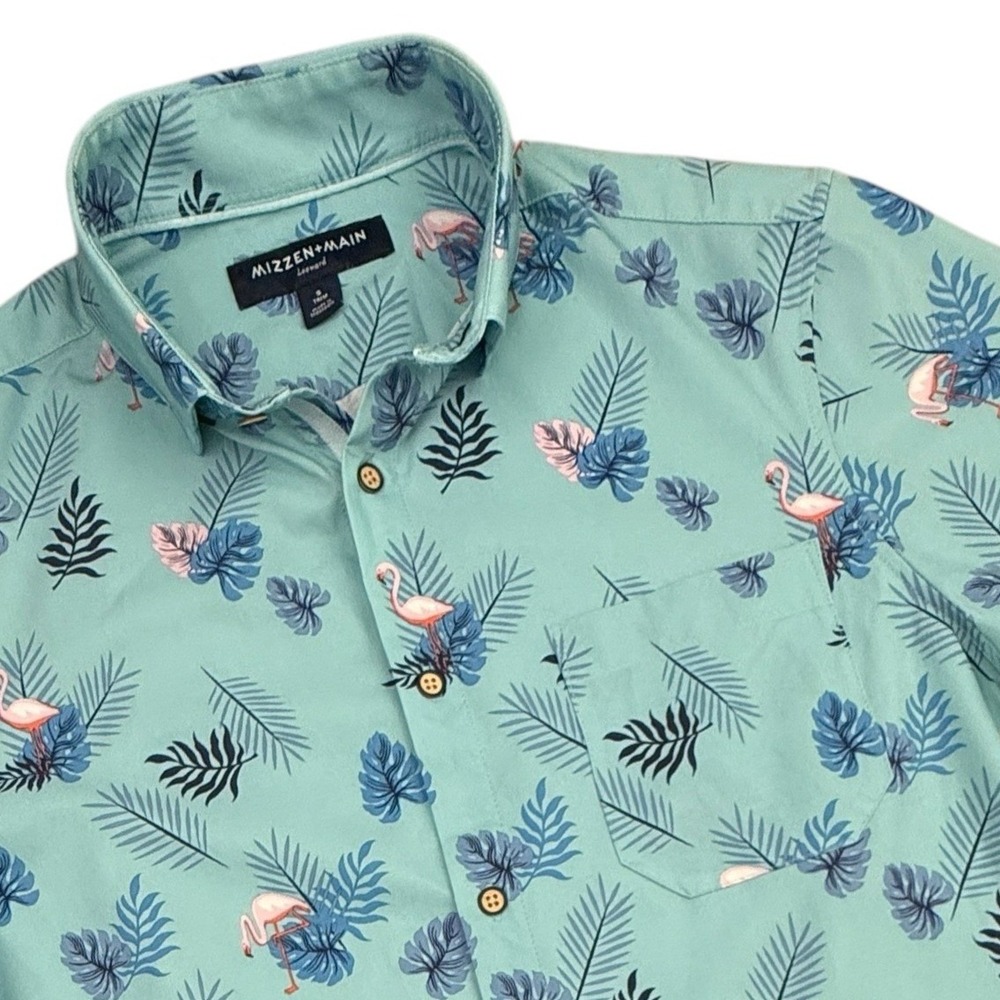 Mizzen+Main Button Up Men Small Trim Green Flamingo Tropical Leeward Performance